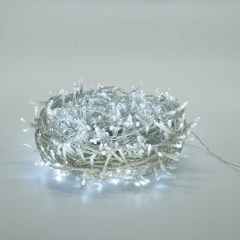 Catena Memory Control con 700 Luci Led Bianco Freddo con Cavo Trasparente 35 metri, Uso Esterno