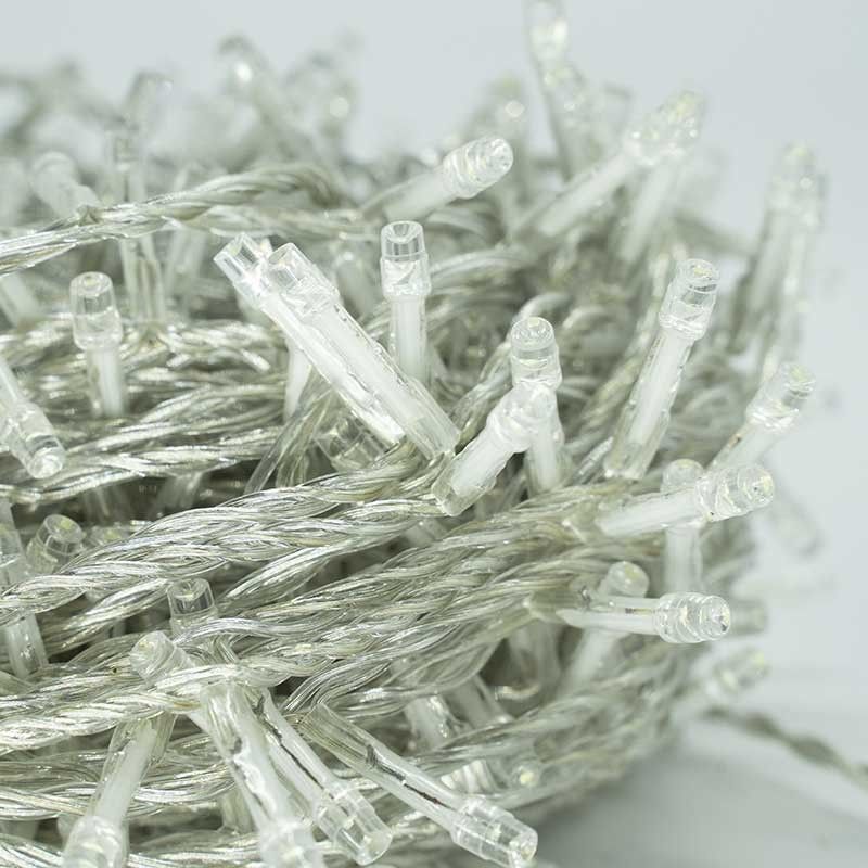 Catena 1300 Luci Led Bianco Freddo Cavo Trasparente Memory Control 65 metri, Uso Esterno