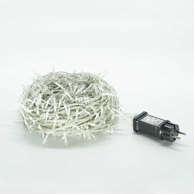 Catena 1300 Luci Led Bianco Freddo Cavo Trasparente Memory Control 65 metri, Uso Esterno