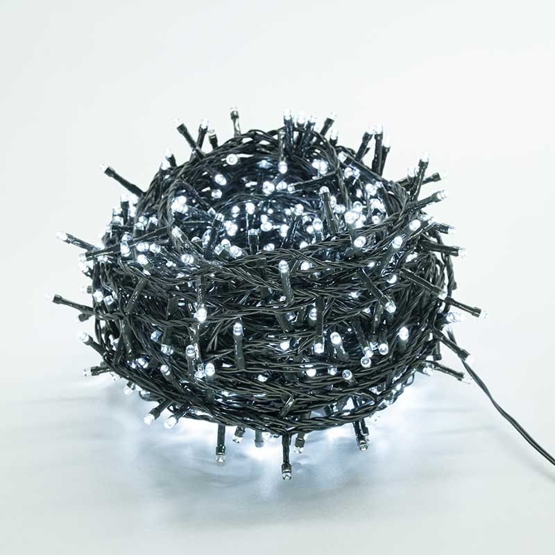 Catena con 1000 Luci Led Bianco Freddo con Cavo Verde, 50 metri + 5, Uso Esterno