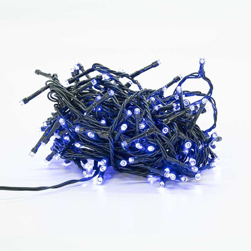 Catena Luminosa con 180 Luci Led Blu con Cavo Verde 3 metri, 8 Giochi Luci, Uso Esterno