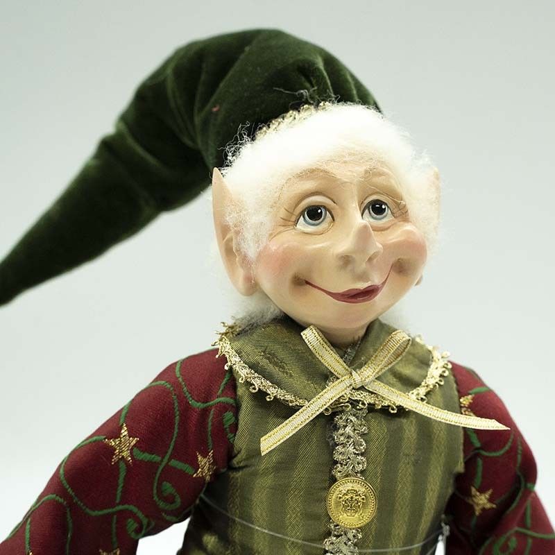Elfo di Natale con Abito Verde e Burgundy H.51 cm