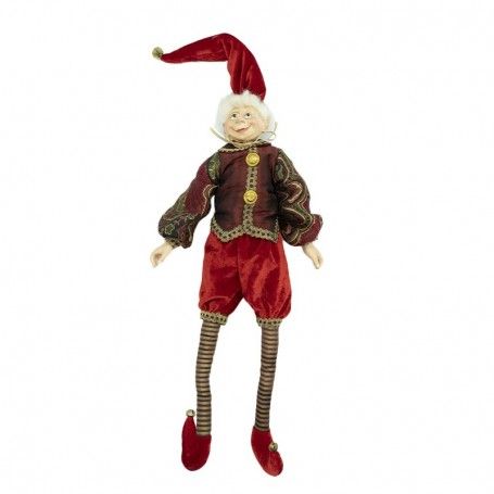 Elfo di Natale con Abito Rosso, Burgundy e Oro H.43 cm