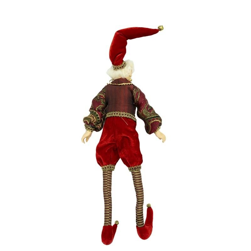 Elfo di Natale con Abito Rosso, Burgundy e Oro H.43 cm