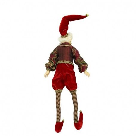 Elfo di Natale con Abito Rosso, Burgundy e Oro H.43 cm