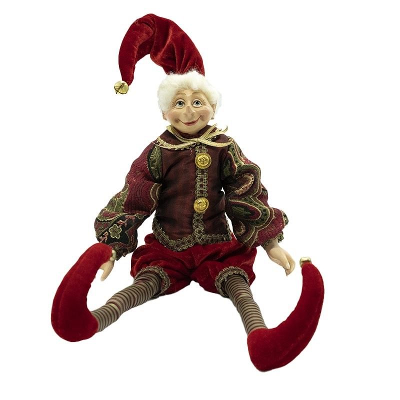 Elfo di Natale con Abito Rosso, Burgundy e Oro H.43 cm