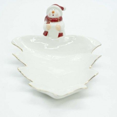 Piatto ad Albero in Ceramica con Pupazzo di Neve Piatto ad Albero in Ceramica con Pupazzo di Neve