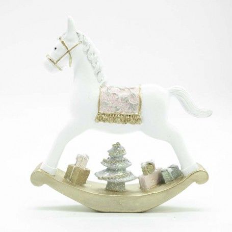Cavallo a Dondolo Natalizio in Poliresina Bianco e Rosa Disponibile in Tre Misure