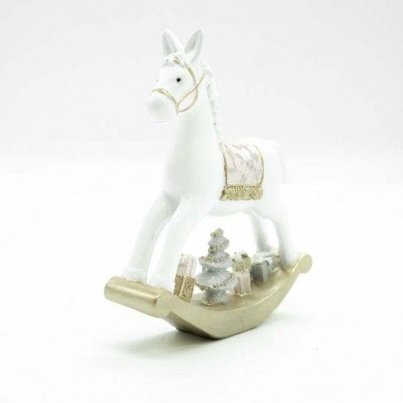 Cavallo a Dondolo Natalizio in Poliresina Bianco e Rosa Disponibile in Tre Misure