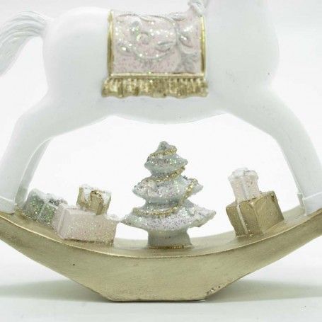 Cavallo a Dondolo Natalizio in Poliresina Bianco e Rosa Disponibile in Tre Misure