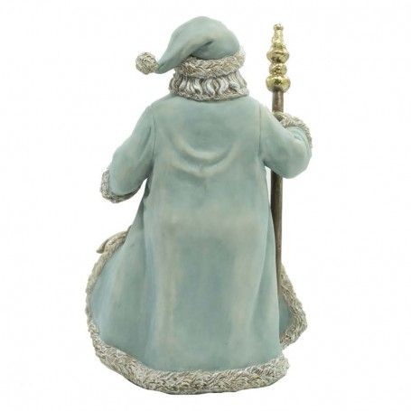 Babbo Natale in Resina con Renna e Abito Verde Acqua H.30 cm