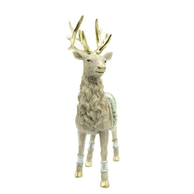 Renna Natalizia in Resina con Sella Verde Acqua H.28,5 cm