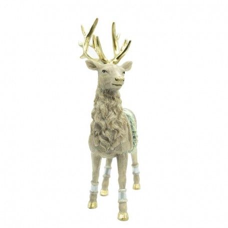 Renna Natalizia in Resina con Sella Verde Acqua H.28,5 cm