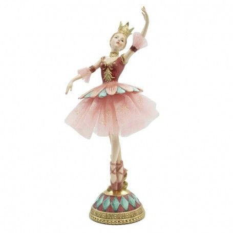Fata Ballerina in Resina Rosa con Corona Oro H.24 cm