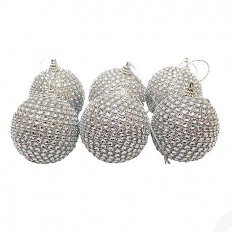 Set 6 Palle di Natale con Strass Argento D.8 cm
