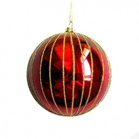 Palla di Natale Bordeaux con Glitter Oro in Plastica D.10 cm