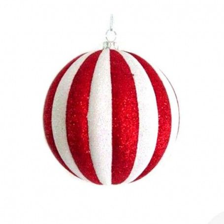 Palla di Natale a Strisce Bianche e Rosse 10 cm