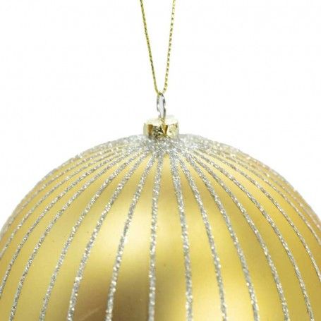 Palla di Natale Oro Lucida e Opaca con Linee Glitterate D.12 cm Conf. da 1 Pz