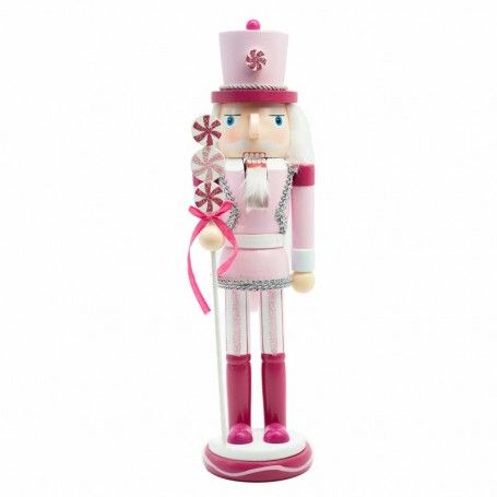 Schiaccianoci di Natale in Legno con Uniforme Rosa H.38 cm