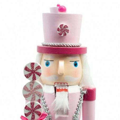 Schiaccianoci di Natale in Legno con Uniforme Rosa H.38 cm