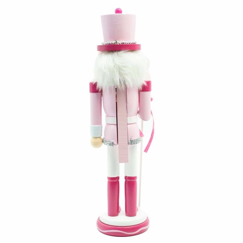 Schiaccianoci di Natale in Legno con Uniforme Rosa H.38 cm