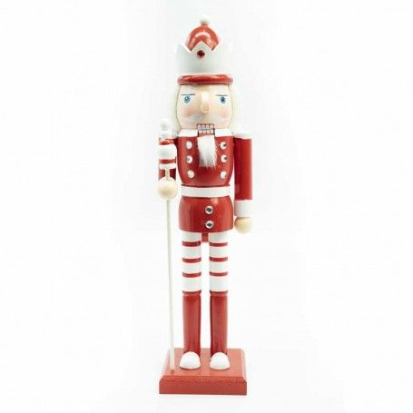 Schiaccianoci Natalizio in Legno Bianco e Rosso con Corona e Scettro H.38 cm Schiaccianoci Natalizio in Legno Bianco e Rosso con Corona e Scettro H.38 cm
