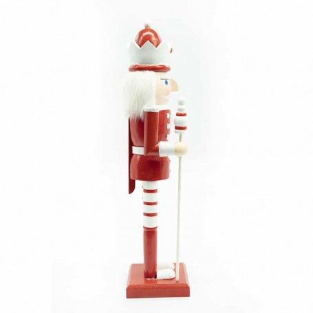 Schiaccianoci Natalizio in Legno Bianco e Rosso con Corona e Scettro H.38 cm Schiaccianoci Natalizio in Legno Bianco e Rosso con Corona e Scettro H.38 cm