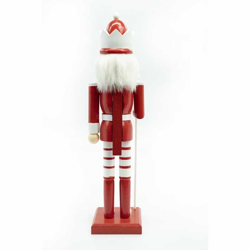 Schiaccianoci Natalizio in Legno Bianco e Rosso con Corona e Scettro H.38 cm