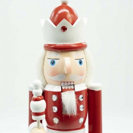 Schiaccianoci Natalizio in Legno Bianco e Rosso con Corona e Scettro H.38 cm Schiaccianoci Natalizio in Legno Bianco e Rosso con Corona e Scettro H.38 cm