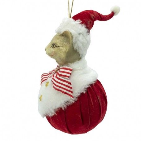 Gatto Natalizio da Appendere con Abito di Babbo Natale H.18 cm