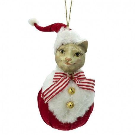 Gatto Natalizio da Appendere con Abito di Babbo Natale H.18 cm