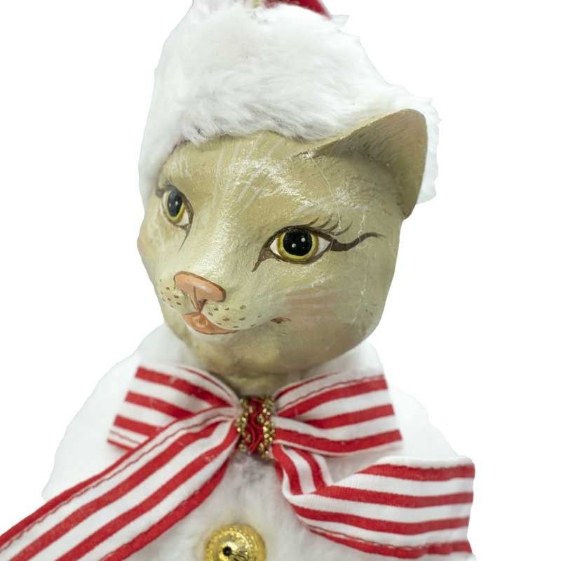 Gatto Natalizio da Appendere con Abito di Babbo Natale H.18 cm