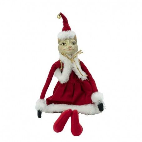 Gatta con Abito Natalizio Bianco e Rosso H.47 cm