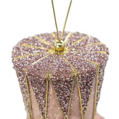 Cappello Natalizio da Appendere Rosa e Oro H.11cm