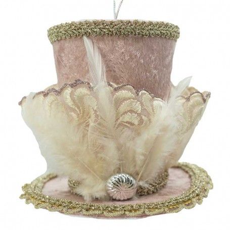 Cappello Natalizio da Appendere Rosa con Piume H.11 cm