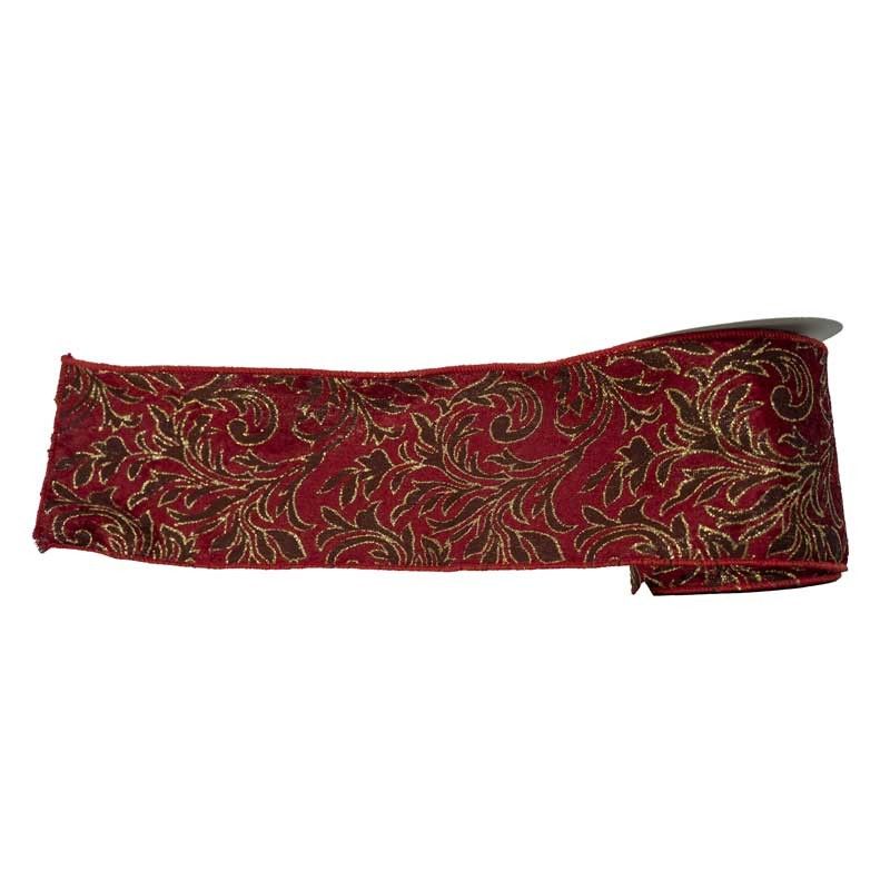 Nastro Natalizio Burgundi con Decorazioni Oro 10 cm x 5 mt