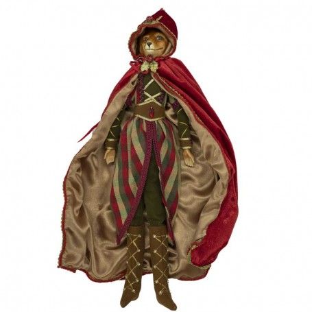 Volpe con Mantello in Velluto Rosso e Oro H.40 cm