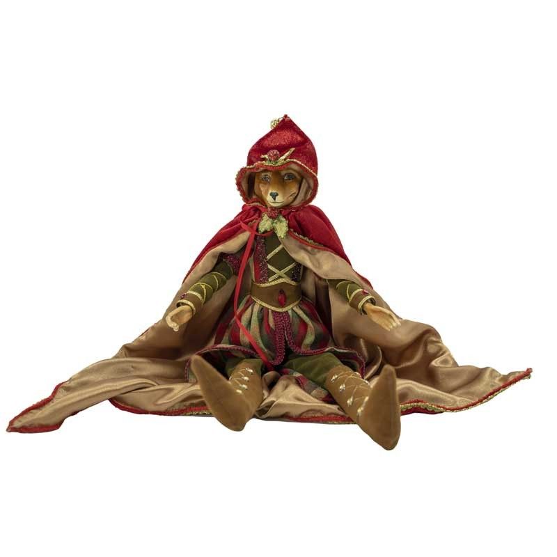 Volpe con Mantello in Velluto Rosso e Oro H.40 cm