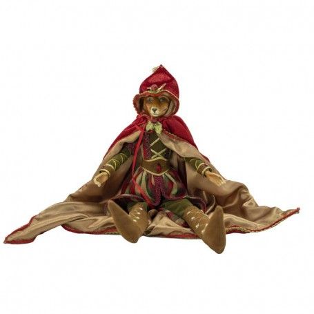 Volpe con Mantello in Velluto Rosso e Oro H.40 cm