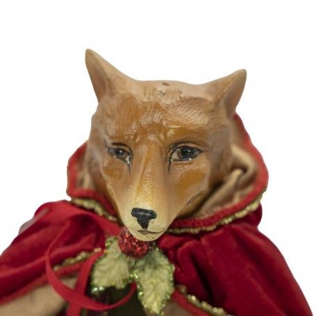 Volpe con Mantello in Velluto Rosso e Oro H.40 cm