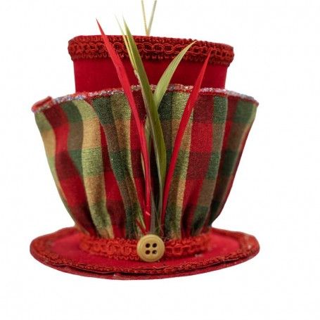 Cappello Natalizio da Appendere Rosso con Fantasia a Quadri H.10 cm