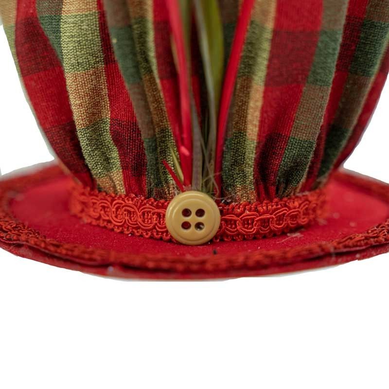 Cappello Natalizio da Appendere Rosso con Fantasia a Quadri H.10 cm