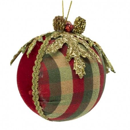 Palla di Natale da Appendere Rossa e oro con Fantasia a Quadri Verde D.9 cm