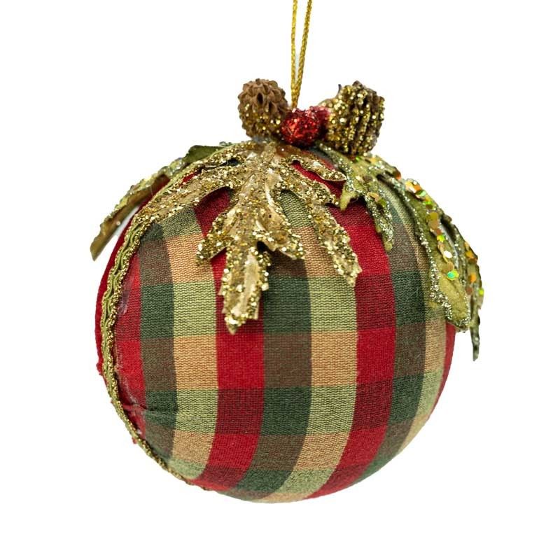 Palla di Natale da Appendere Rossa e oro con Fantasia a Quadri Verde D.9 cm
