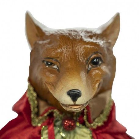 Volpe con Mantello in Velluto Rosso e Oro su Stand H.62 cm Volpe con Mantello in Velluto Rosso e Oro su Stand H.62 cm