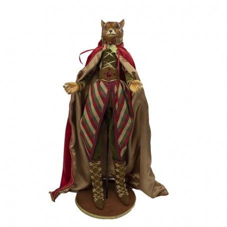 Volpe con Mantello in Velluto Rosso e Oro su Stand H.62 cm Volpe con Mantello in Velluto Rosso e Oro su Stand H.62 cm
