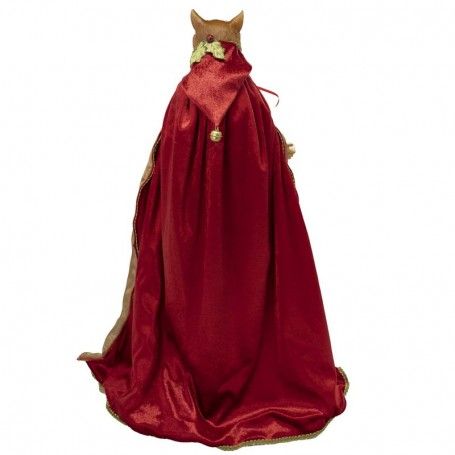 Volpe con Mantello in Velluto Rosso e Oro su Stand H.62 cm Volpe con Mantello in Velluto Rosso e Oro su Stand H.62 cm