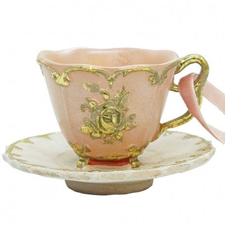 Tazzina con Piattino Rosa da Appendere 9 cm