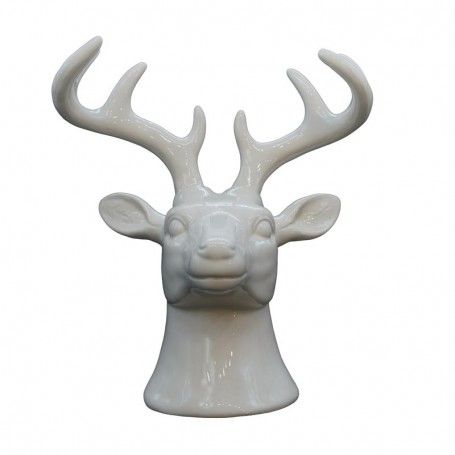 Testa di Renna Natalizia in Ceramica Bianca H.19 cm