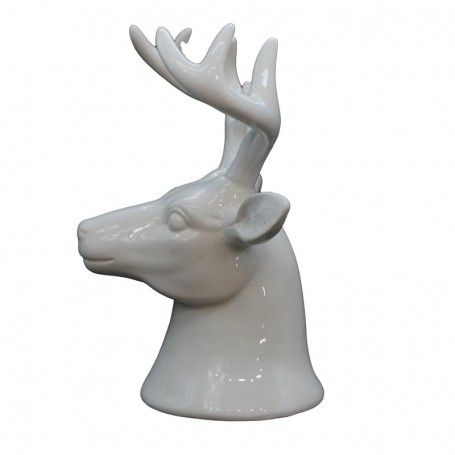 Testa di Renna Natalizia in Ceramica Bianca H.19 cm